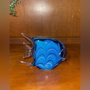 MURANO Vibrant Artistic Glass Fish Sculpture in Blue/Clear. 4’ X 5’.